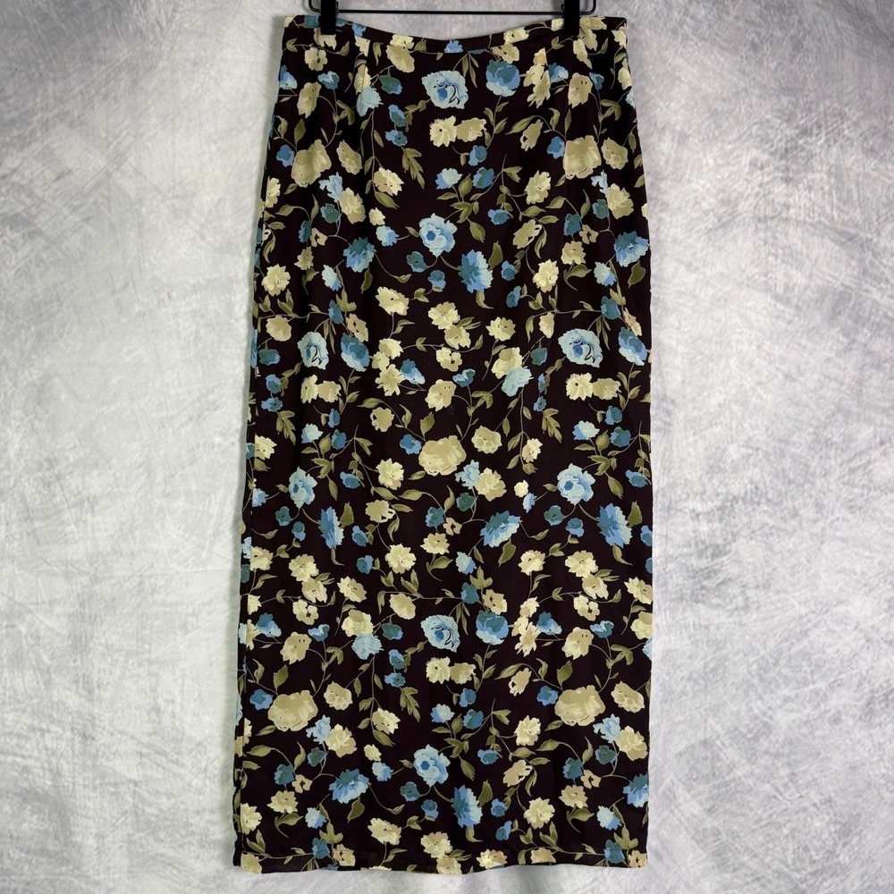 Vtg Y2K Old Navy Floral Maxi Skirt Sz 12 Brown Cottagecore Practical Magic